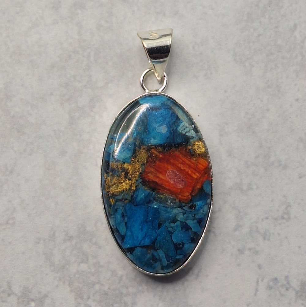 Blue Copper Composite Gemstone Pendant 925 Silver Plated Handmade